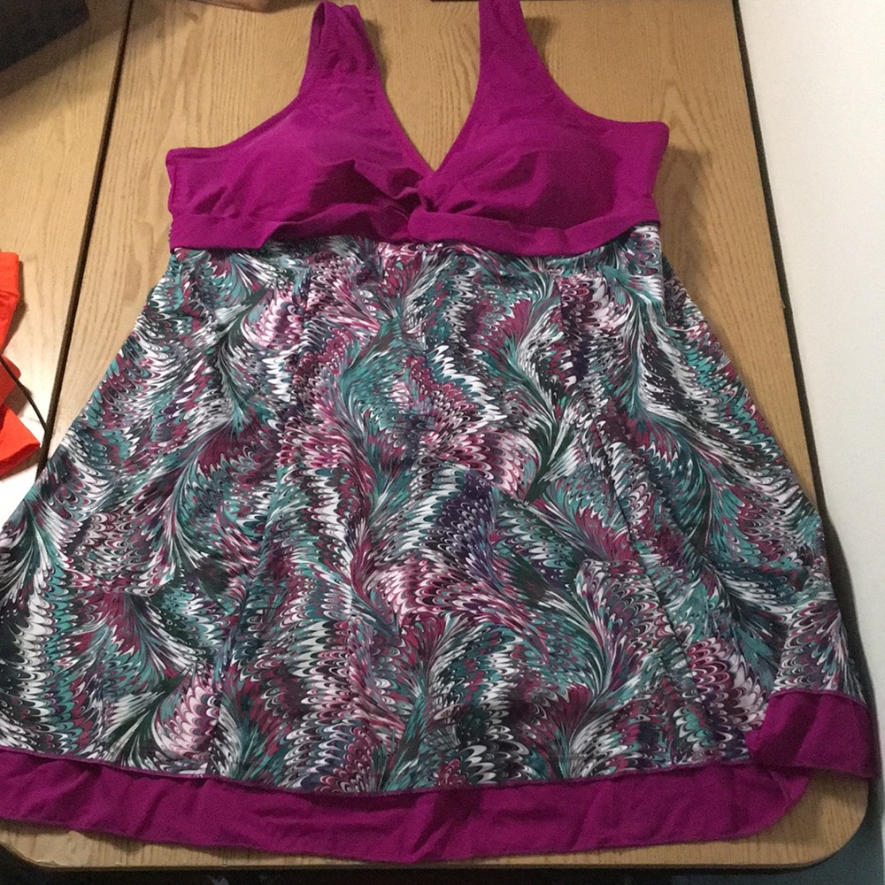 B20 New Women Summer Mae 1pc Swim Dress with Attached Briefs Purple Size 3XL